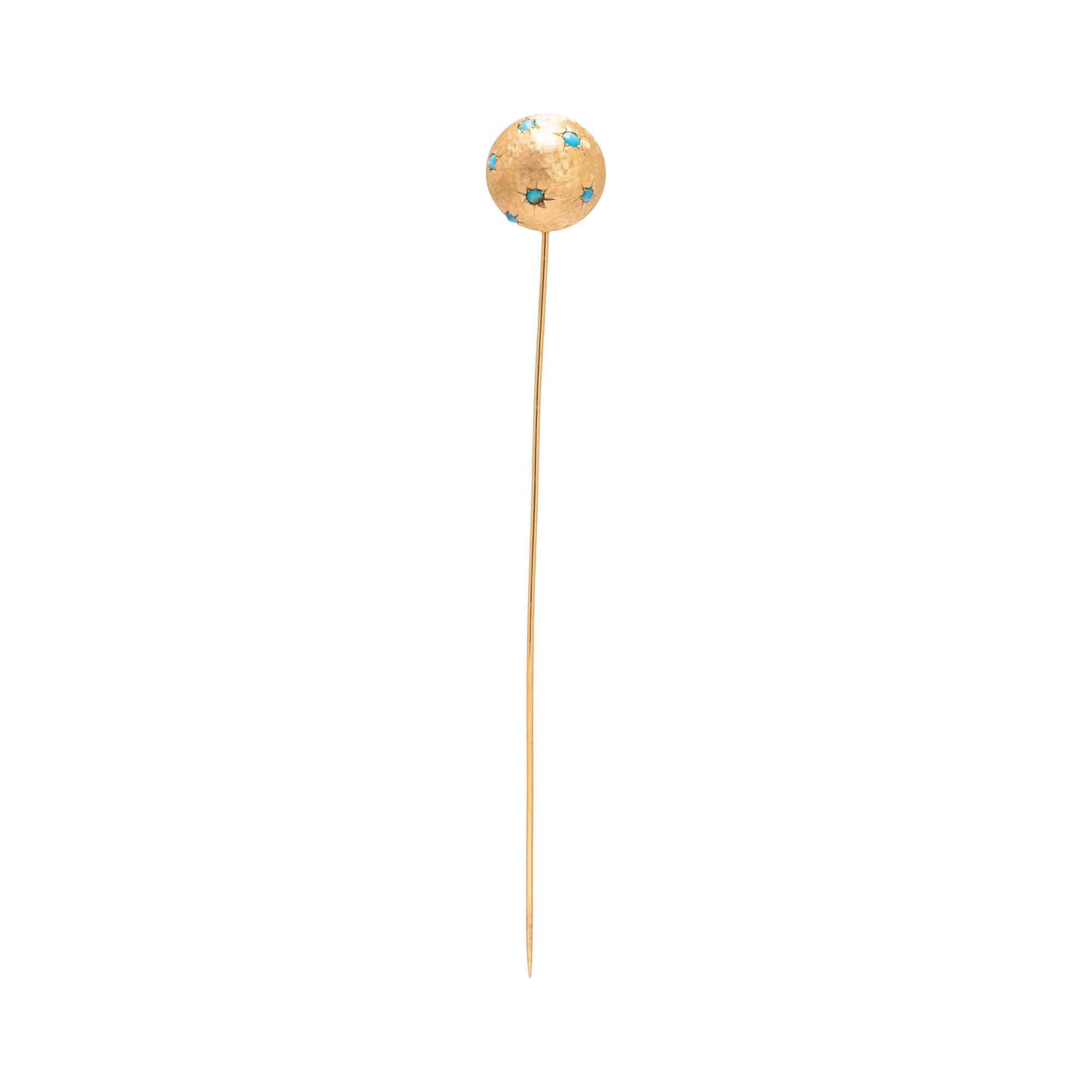 YELLOW GOLD AND TURQUOISE HAT PIN