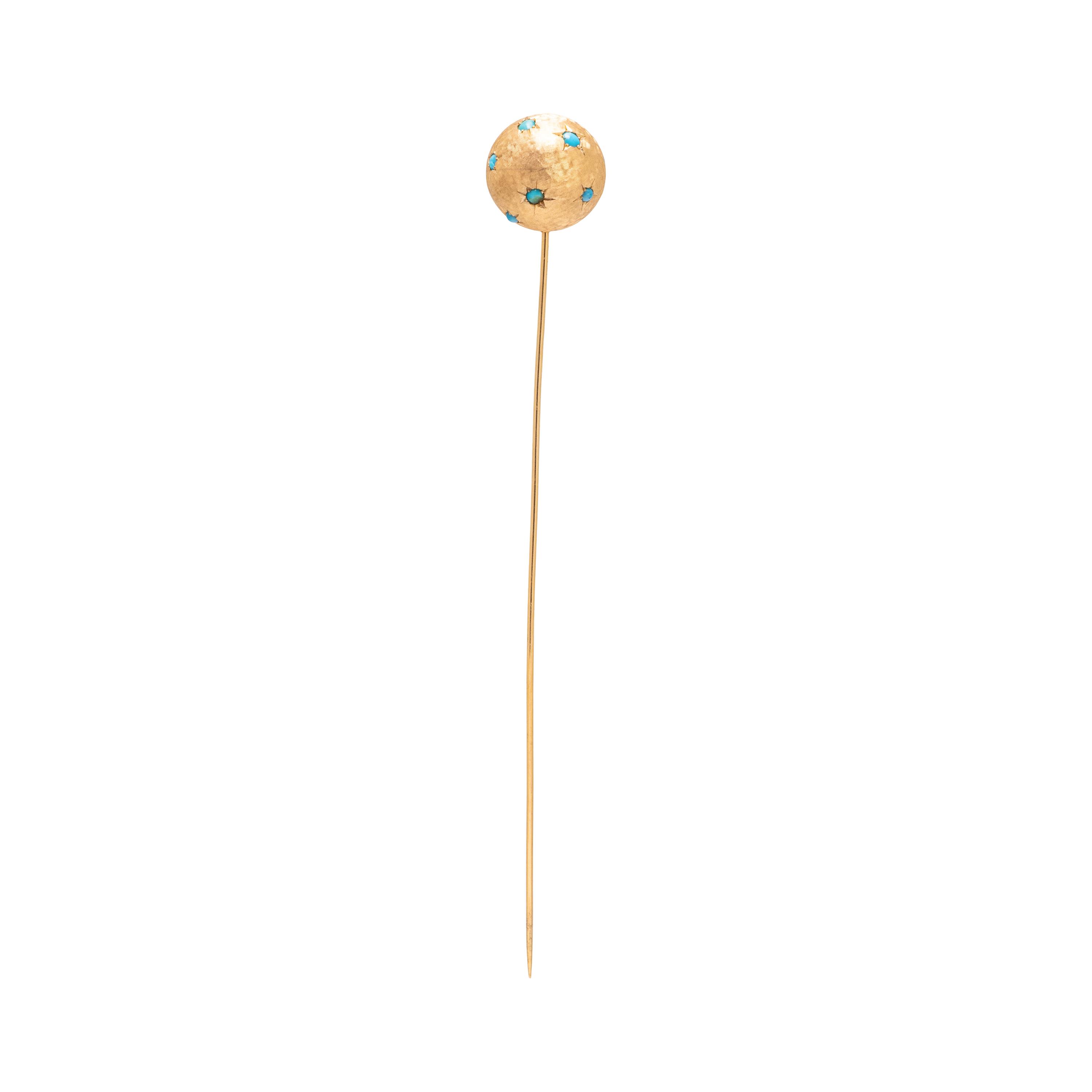 YELLOW GOLD AND TURQUOISE HAT PIN