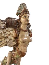 A Venetian Figural Carved and Polychrome Decorated Wood Cradle