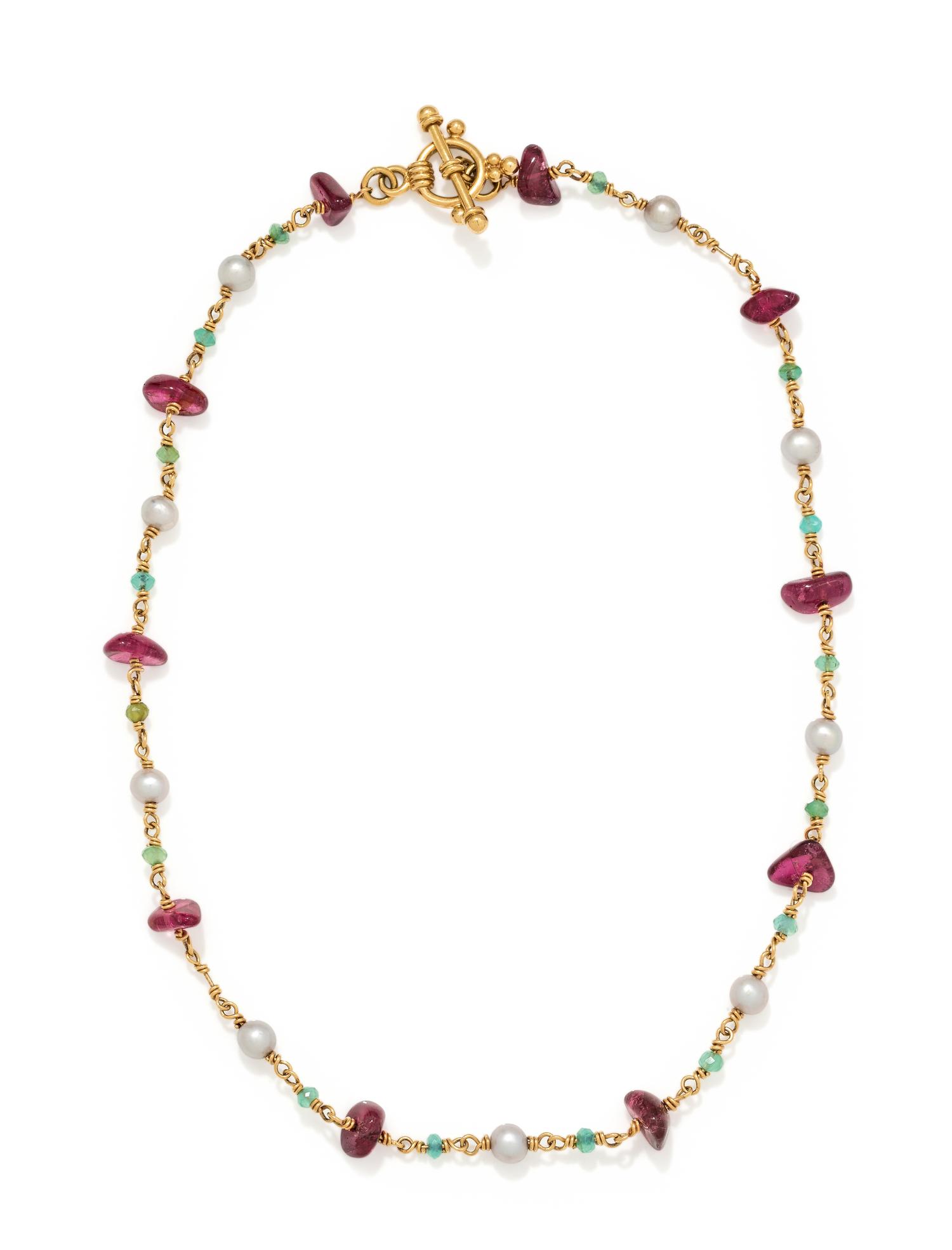 YELLOW GOLD AND MULTIGEM BEAD NECKLACE