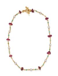 YELLOW GOLD AND MULTIGEM BEAD NECKLACE