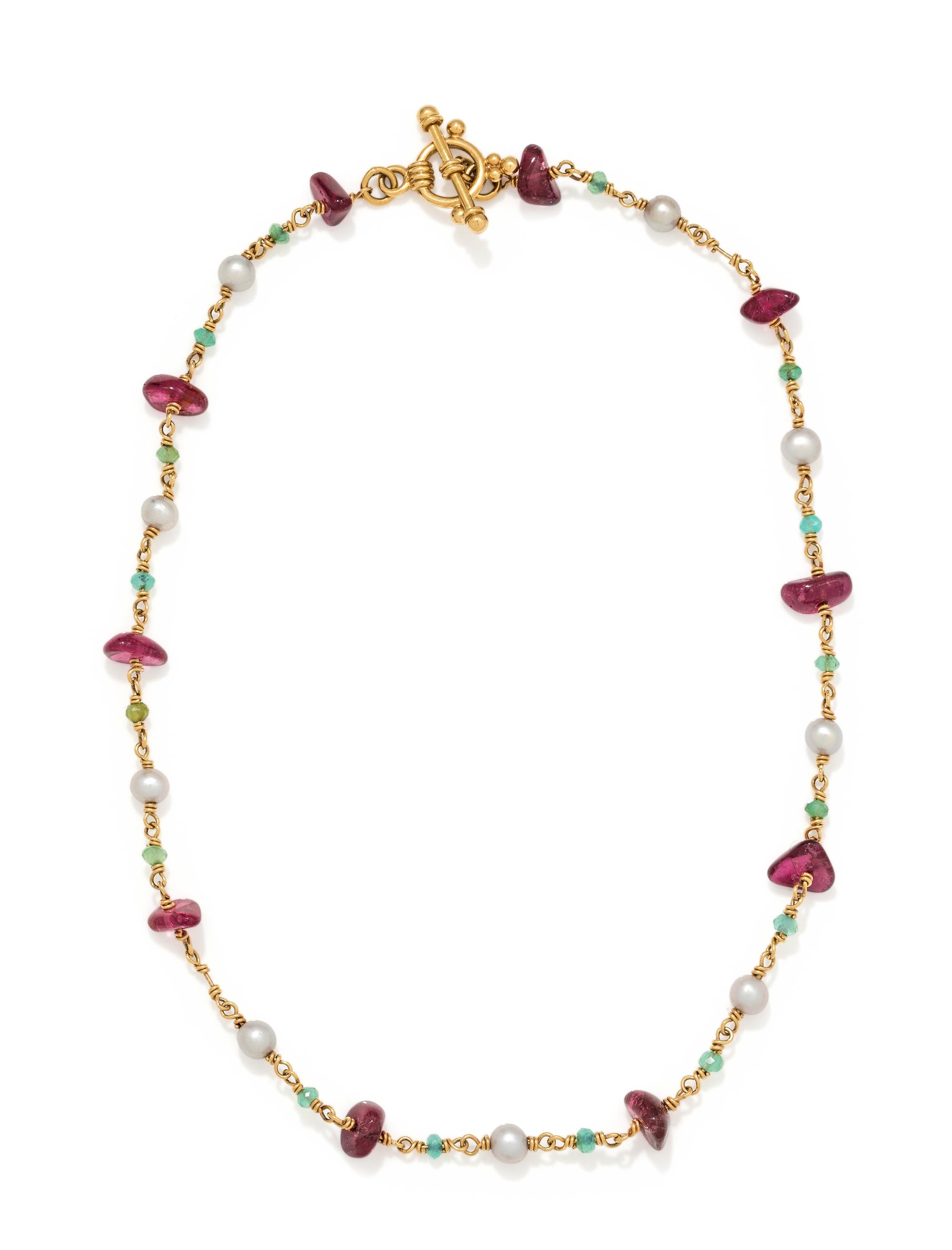 YELLOW GOLD AND MULTIGEM BEAD NECKLACE