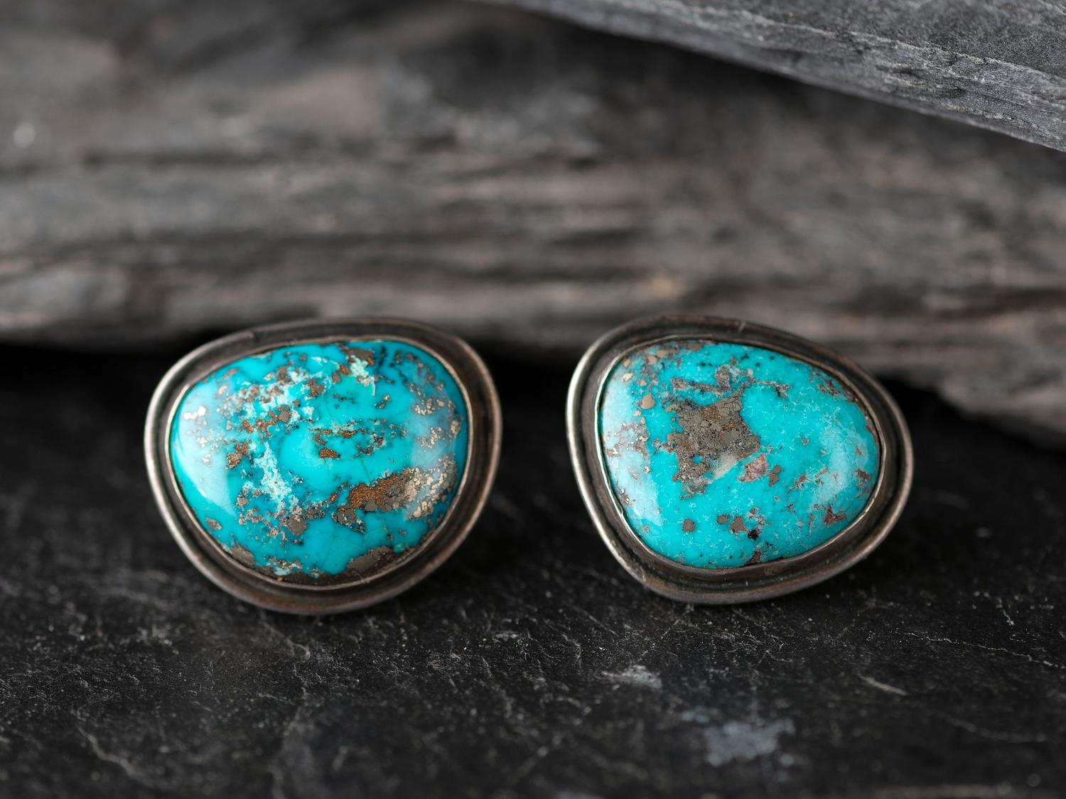 Silver and Morenci Turquoise Cuff Links