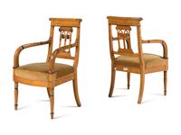 A Pair of North European Part Ebonized Birdseye Maple Armchairs