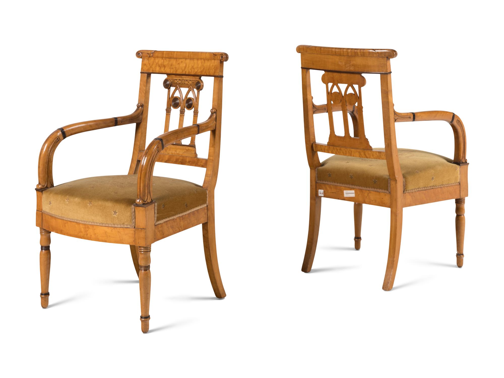 A Pair of North European Part Ebonized Birdseye Maple Armchairs