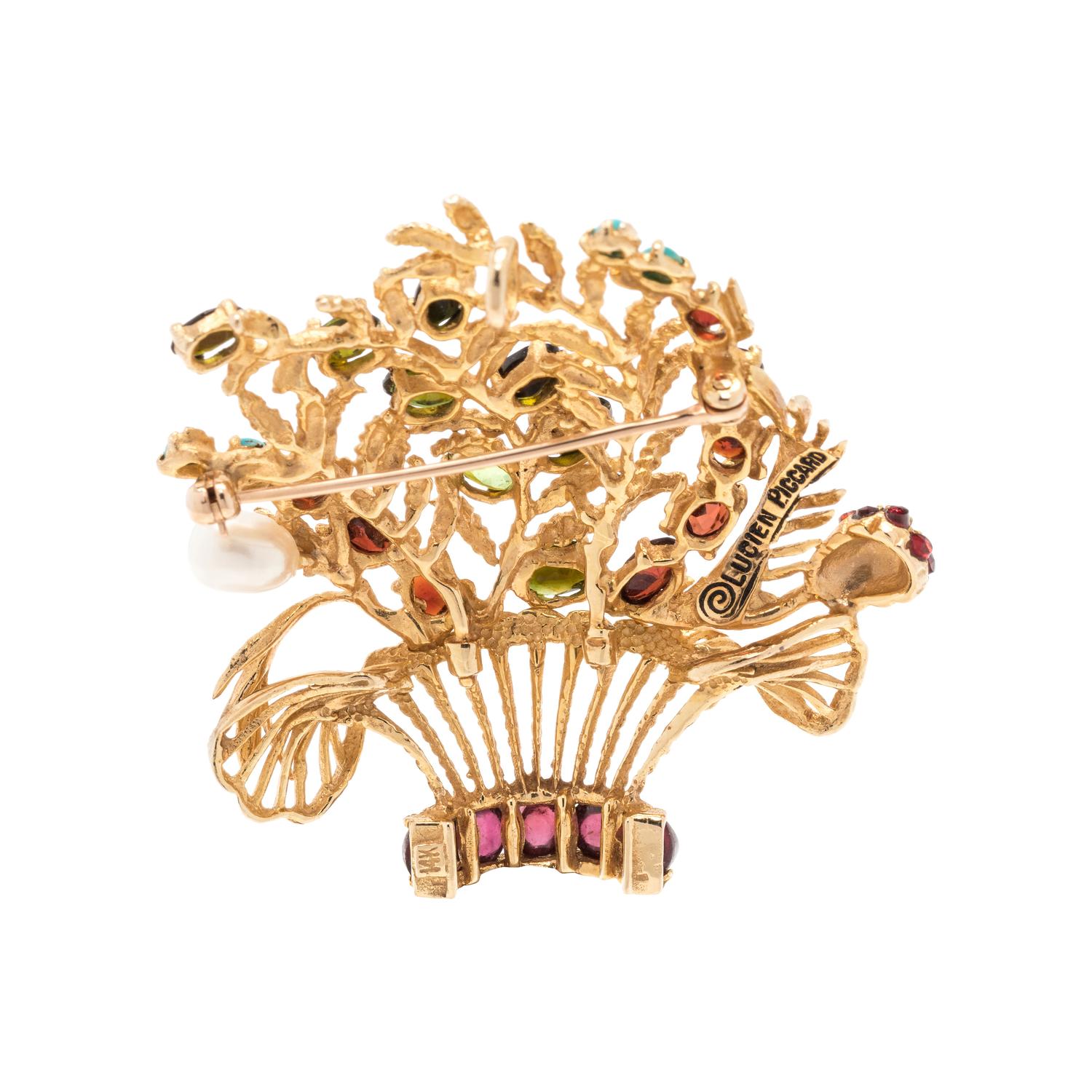 LUCIEN PICCARD, YELLOW GOLD AND MULTIGEM GIARDINETTO PENDANT/BROOCH