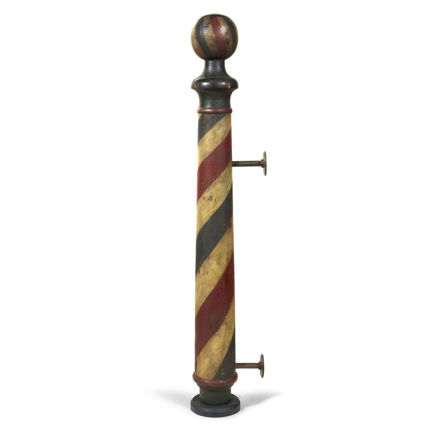 Small turned and painted barber pole late 19th century