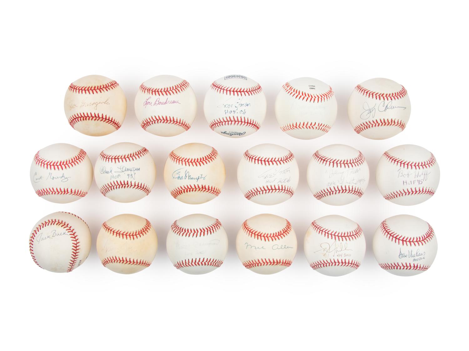 A Collection of 16 Ford Frick Hall of Fame Announcer Signed Autograph Baseballs (JSA)