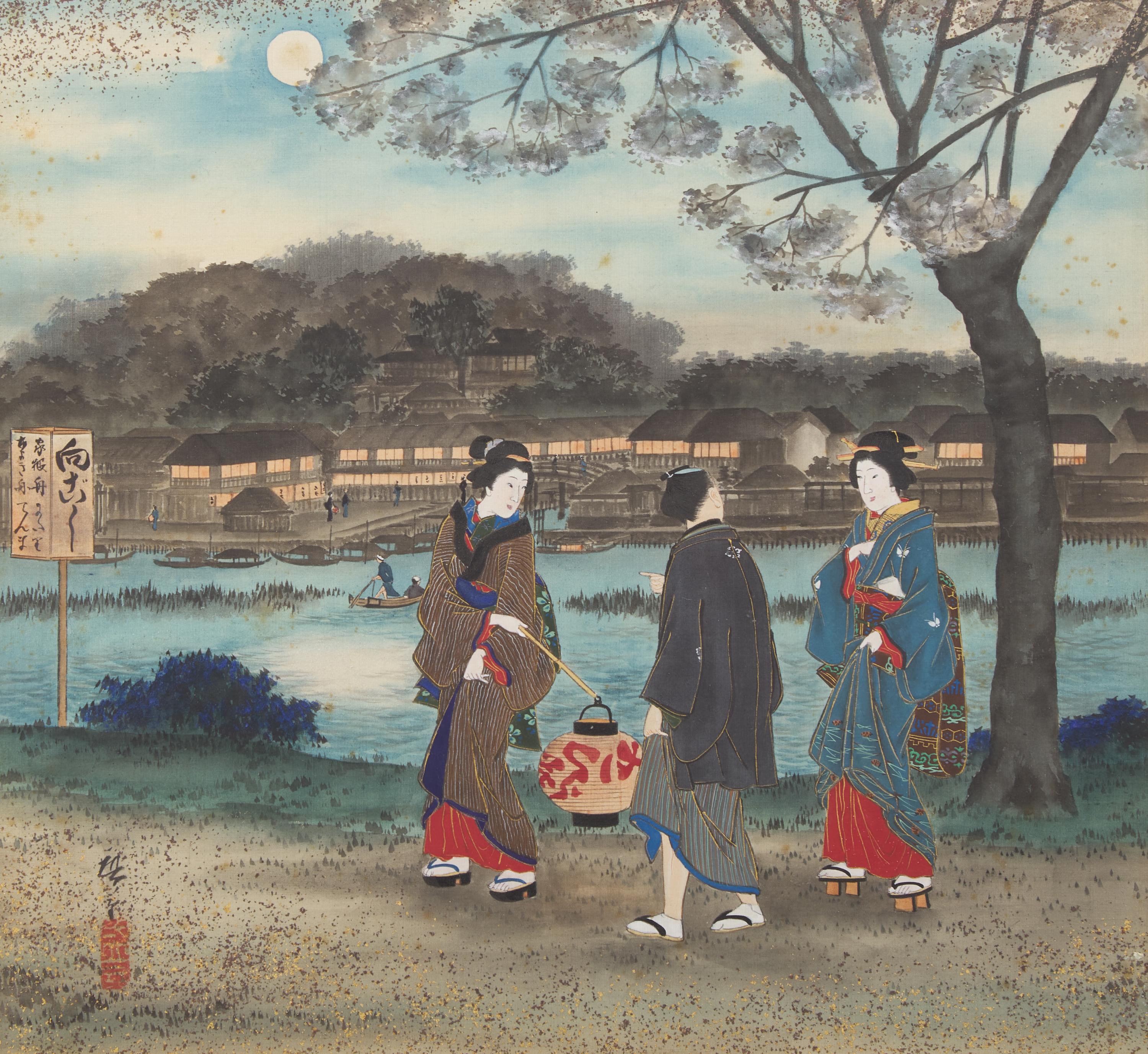 Utagawa Hiroshige III (Japanese, 1842-1894), Three Painted Album Leaves