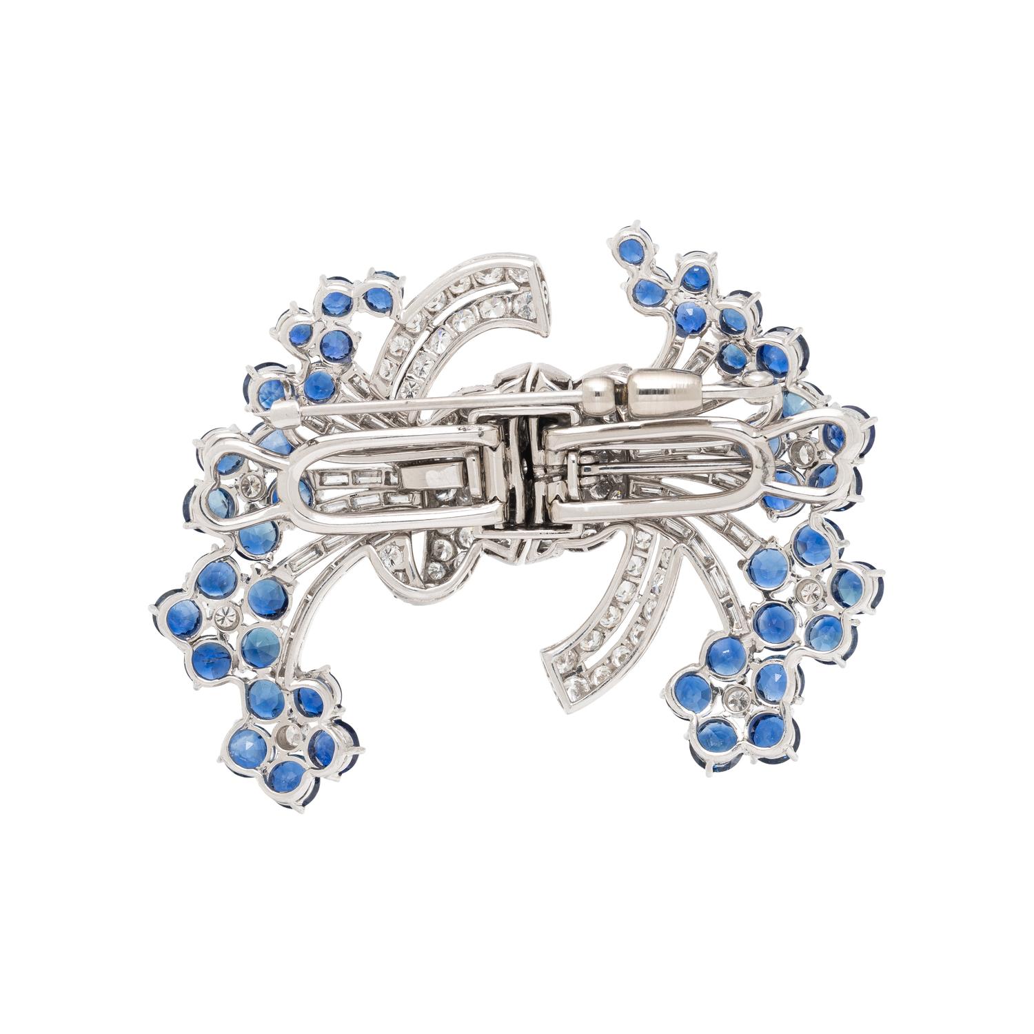 PAIR OF SAPPHIRE AND DIAMOND FLOWER CONVERTIBLE DRESS CLIPS
