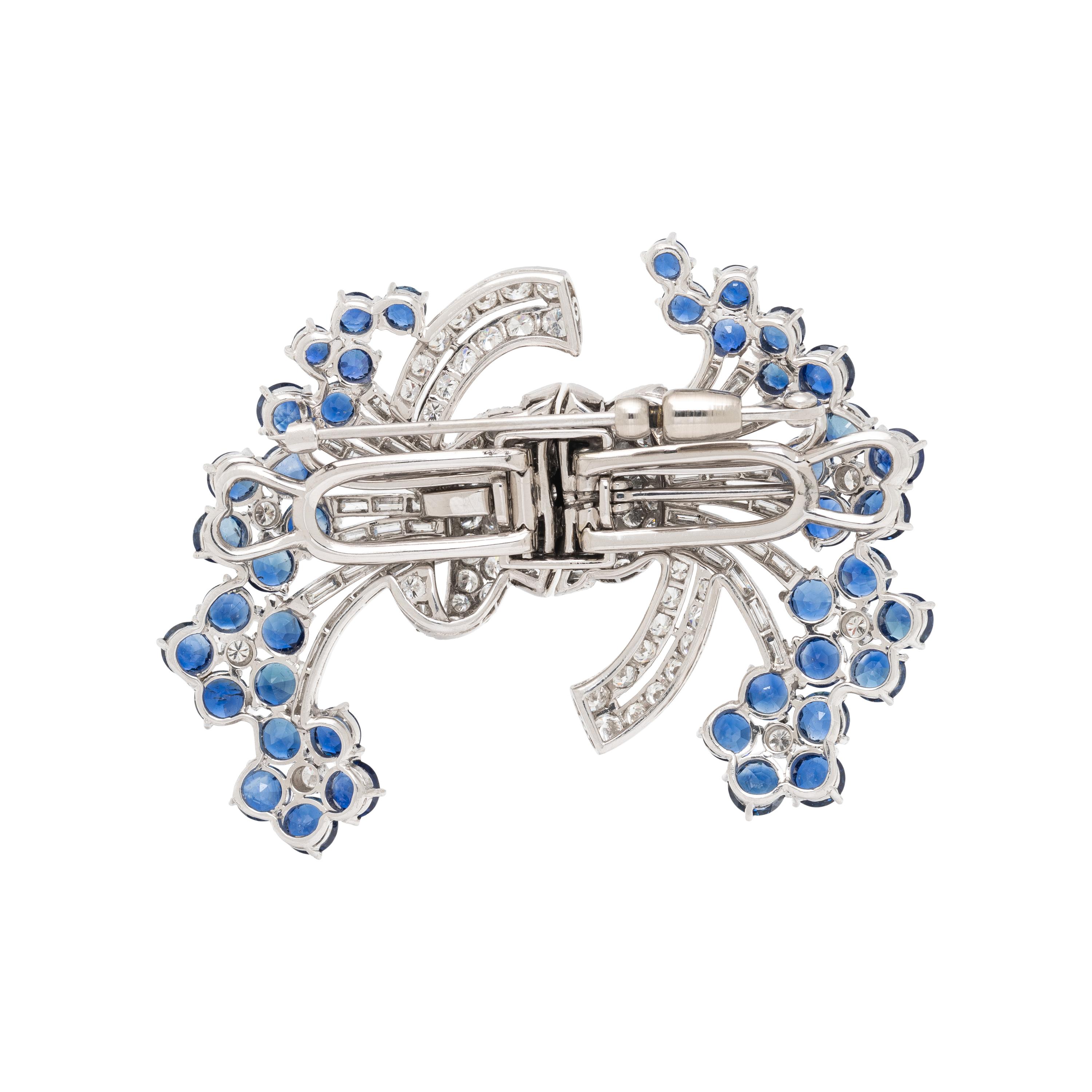 PAIR OF SAPPHIRE AND DIAMOND FLOWER CONVERTIBLE DRESS CLIPS