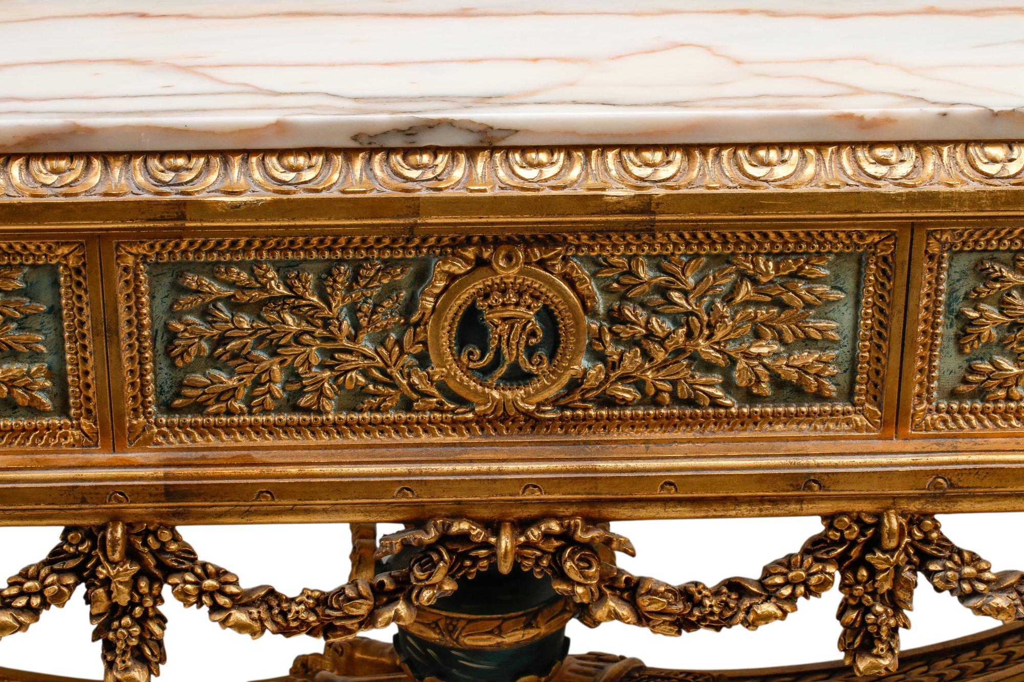 An Italian Neoclassical Style Painted and Parcel Gilt Marble-Top Center Table