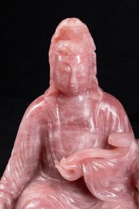A Chinese Carved Rose Quartz Figure of Guanyin