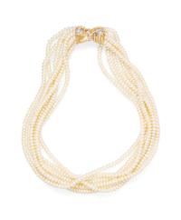 A 14 Karat Yellow Gold, Cultured Pearl and Diamond Necklace,