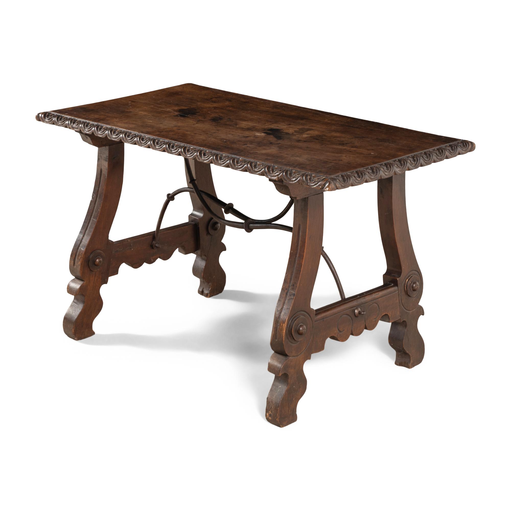 A Spanish Baroque Iron Mounted Walnut Table
