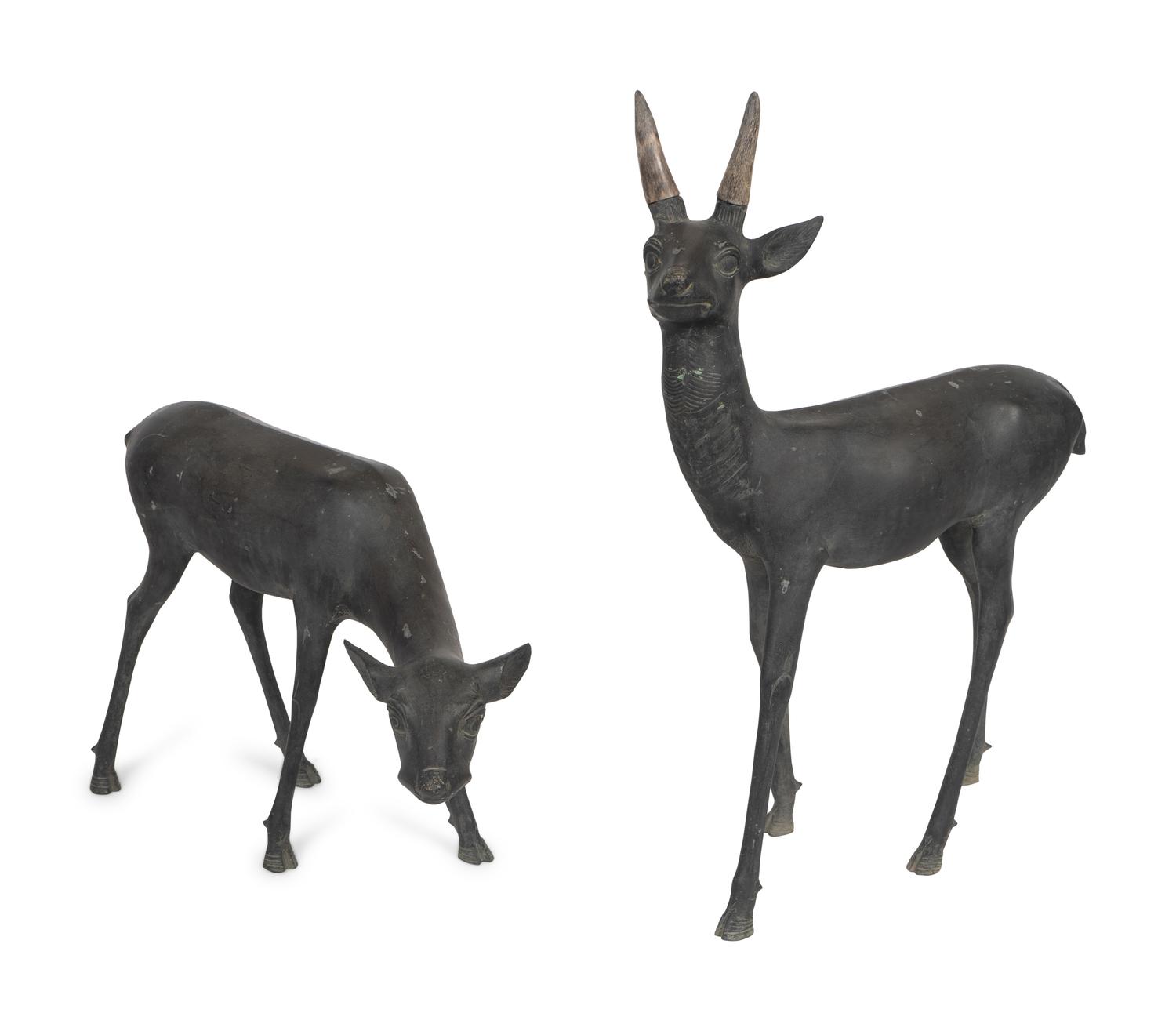 Two Japanese Bronze Deer