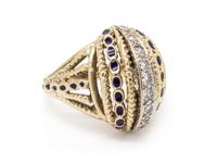 A 14 Karat Bicolor Yellow Gold, Diamond and Enamel Ring,