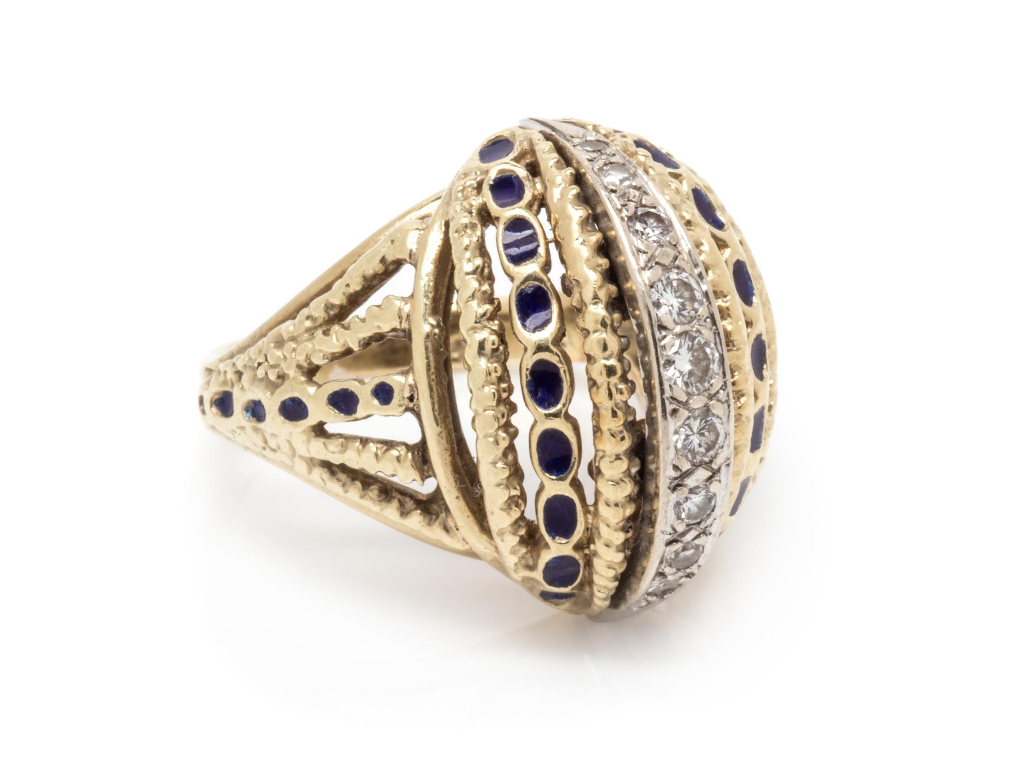 A 14 Karat Bicolor Yellow Gold, Diamond and Enamel Ring,