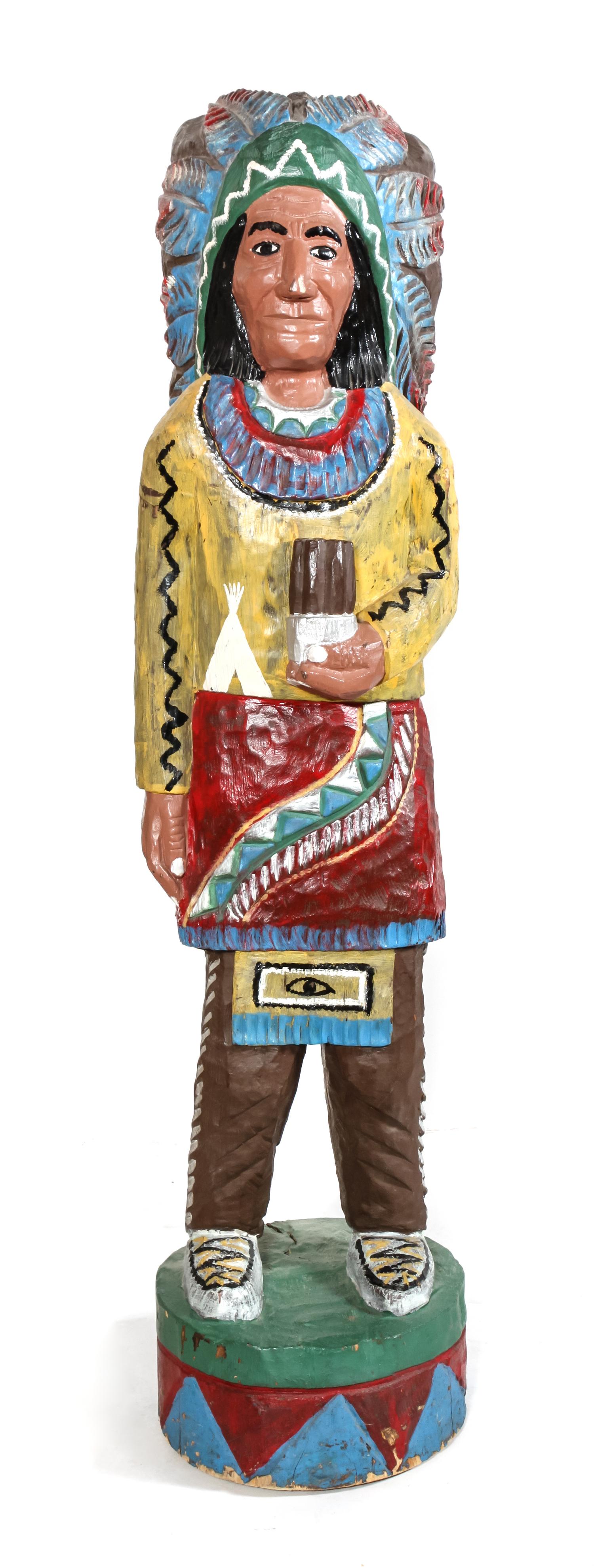 Polychrome Carved Wood Cigar Store Indian Height 55 1/2 inches — Second Half 20th Century