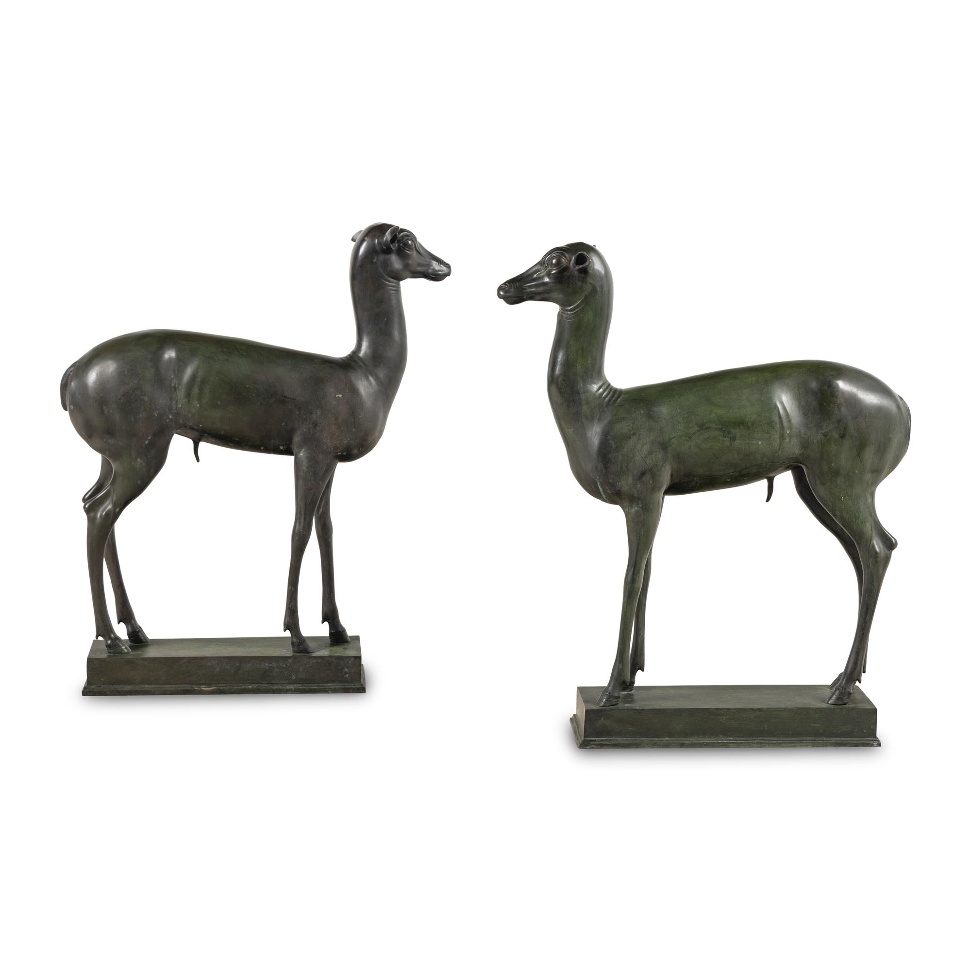 A Pair of Grand Tour Bronze Deer