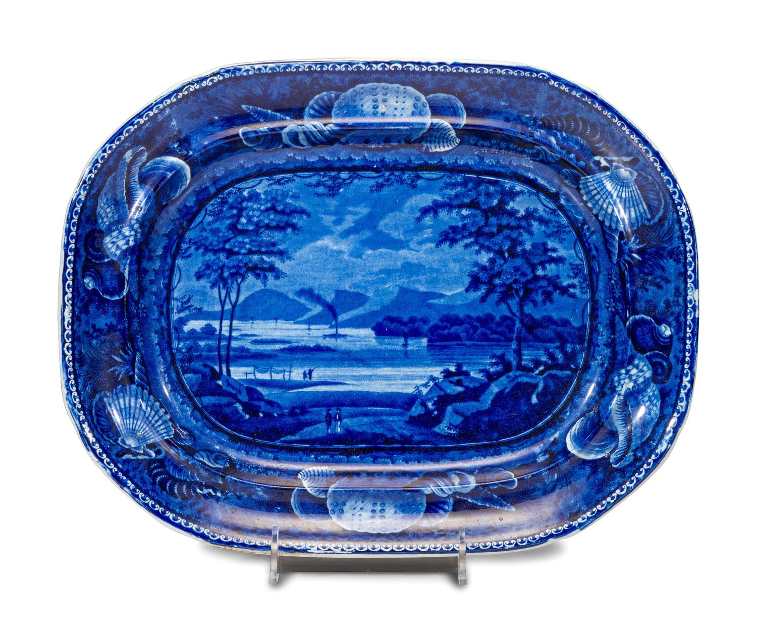 A Staffordshire Blue 'Lake George' Transfer Printed Platter