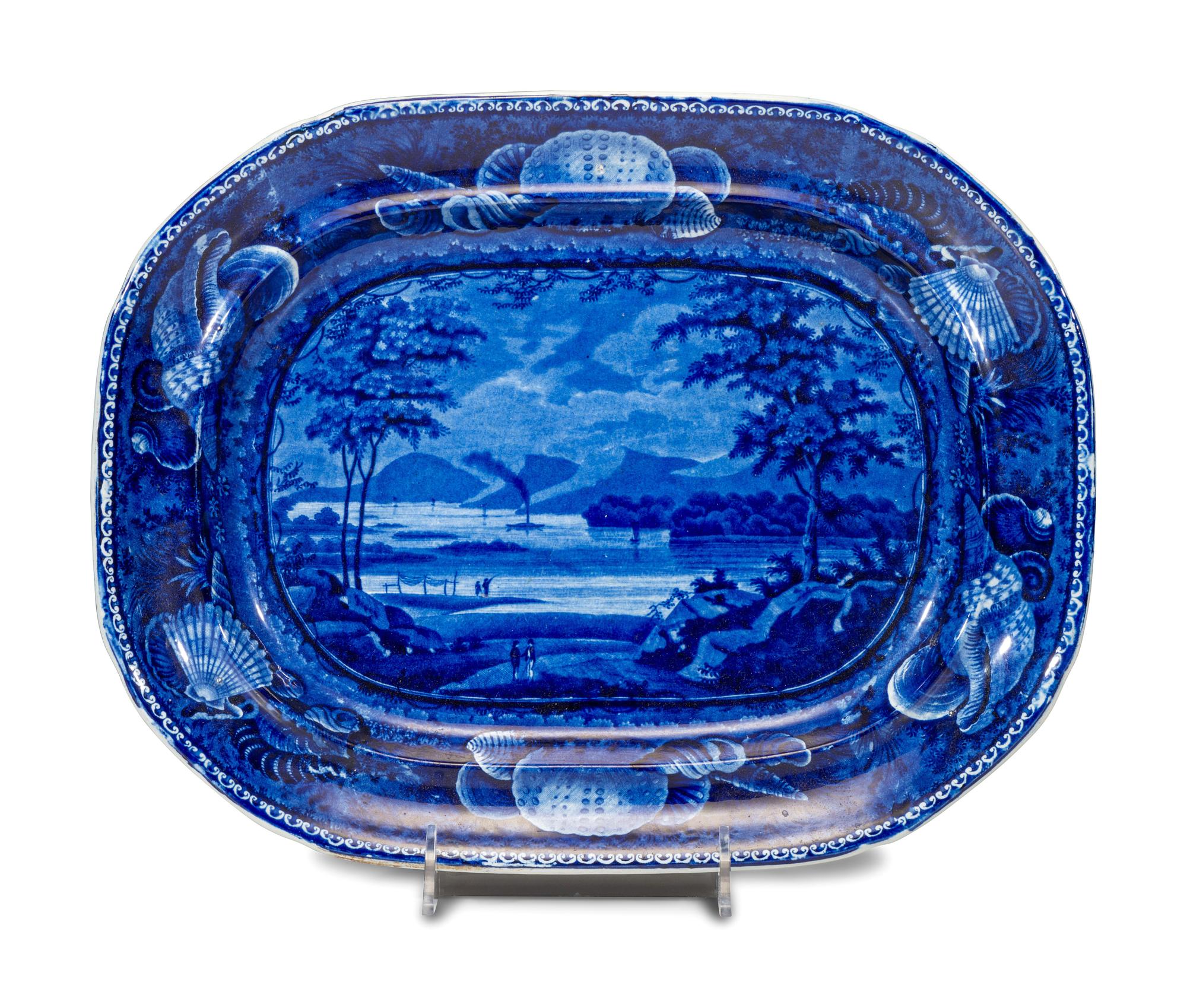A Staffordshire Blue 'Lake George' Transfer Printed Platter