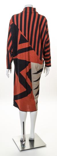 A Junko Koshino Burnt Orange and Black Angora and Wool Dress, Size 44.