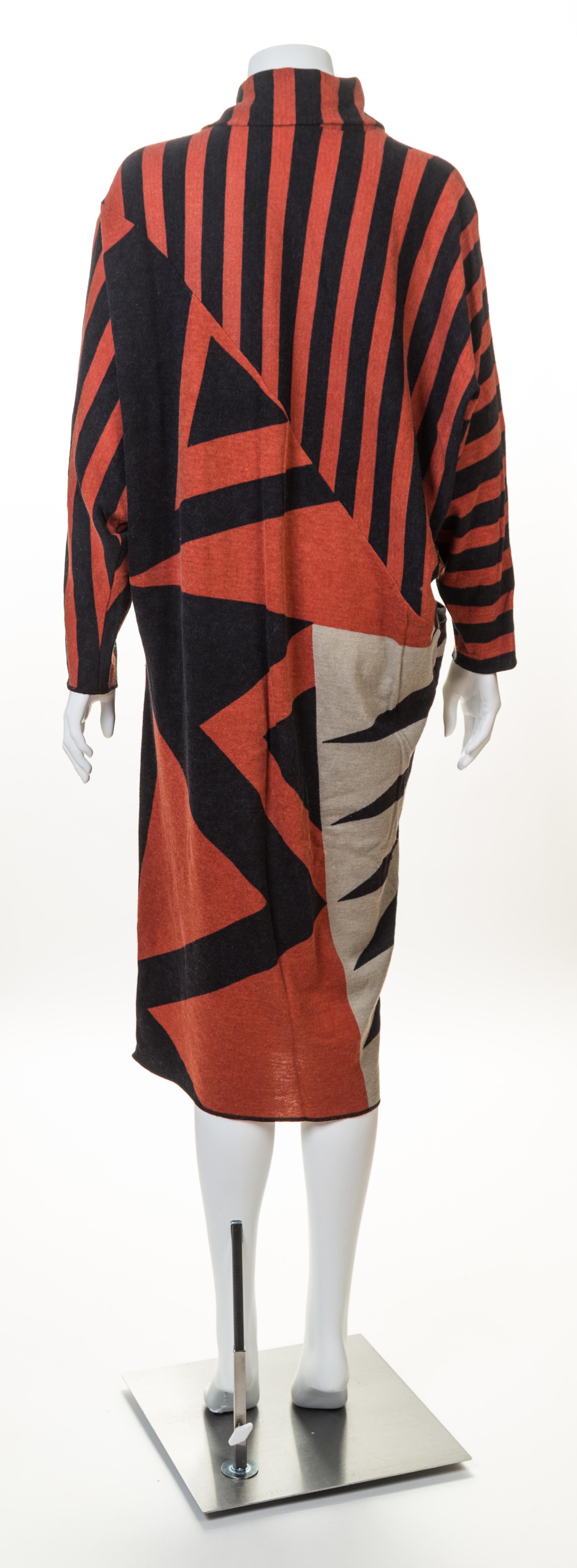A Junko Koshino Burnt Orange and Black Angora and Wool Dress, Size 44.