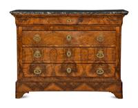 A Louis Philippe Burled Walnut Marble Top Commode