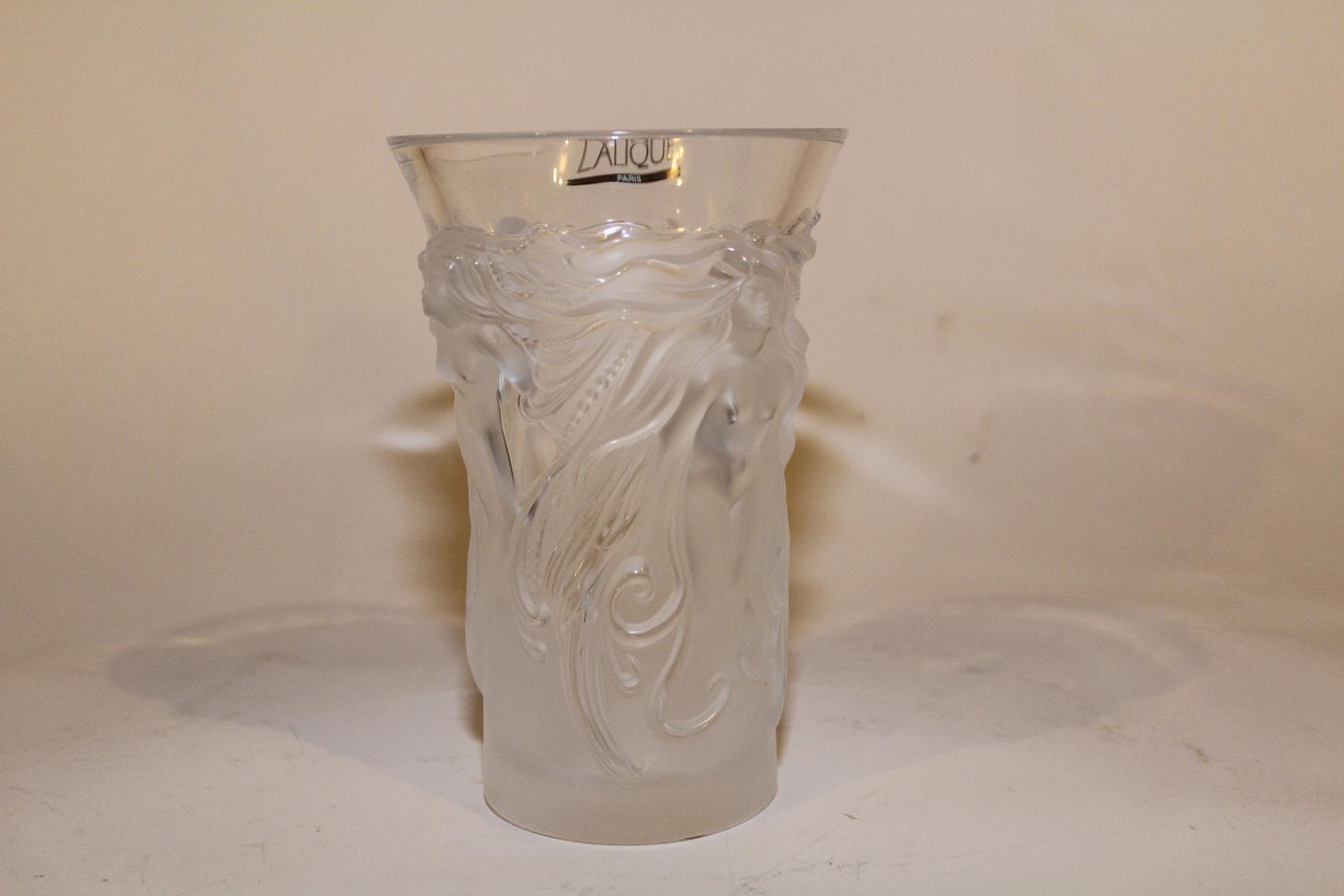 A Lalique Molded and Frosted Glass Vase Height 7 inches. — SECOND HALF 20TH CENTURY
