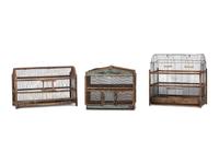 Three Wood and Wire Folk Art Bird Cages