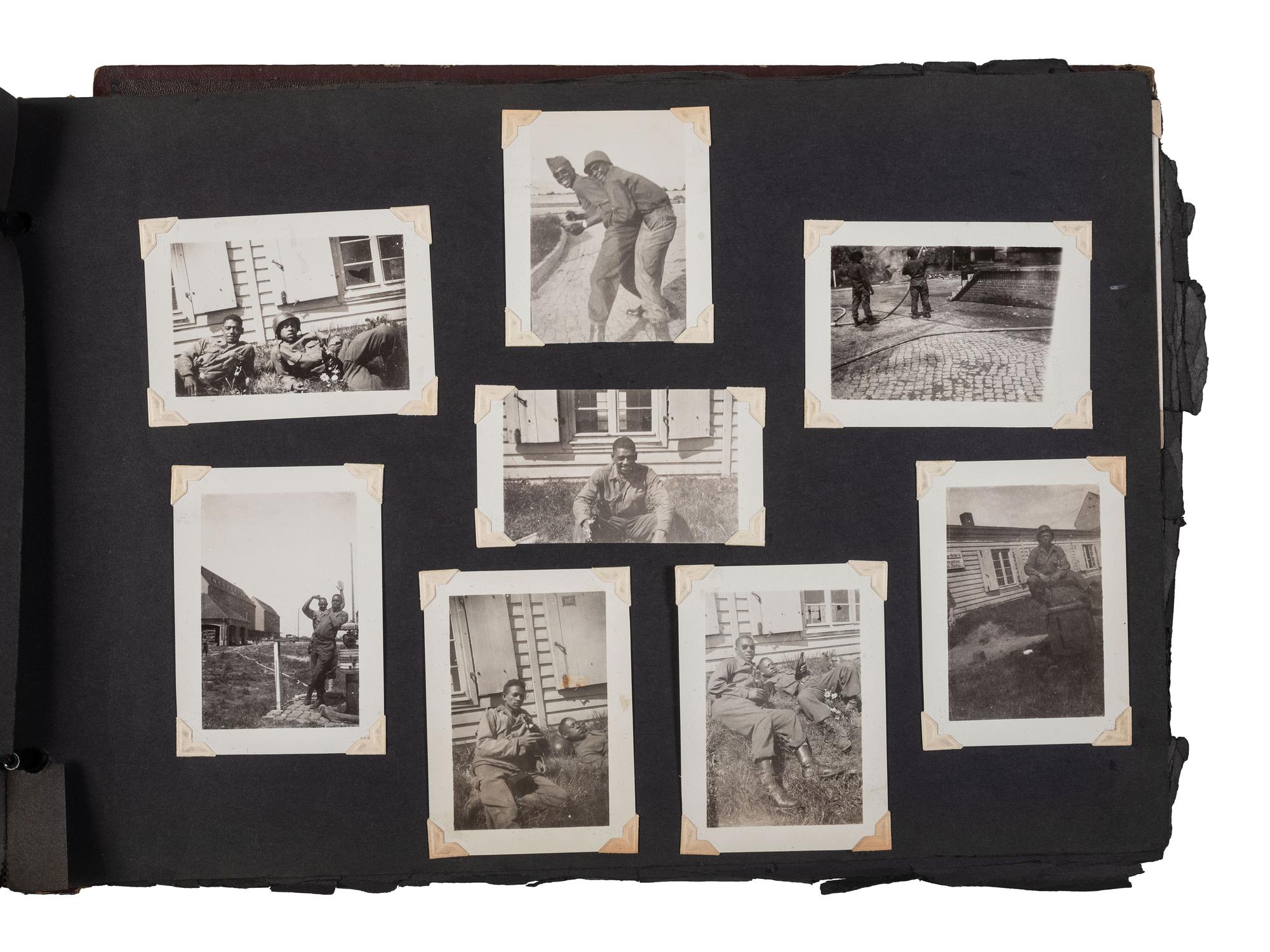 [WORLD WAR II]. Photo album and insignia belonging to an African American soldier.