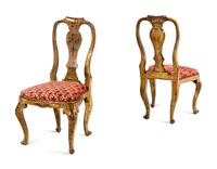 A Pair of North Italian Yellow and Polychrome Painted Side Chairs