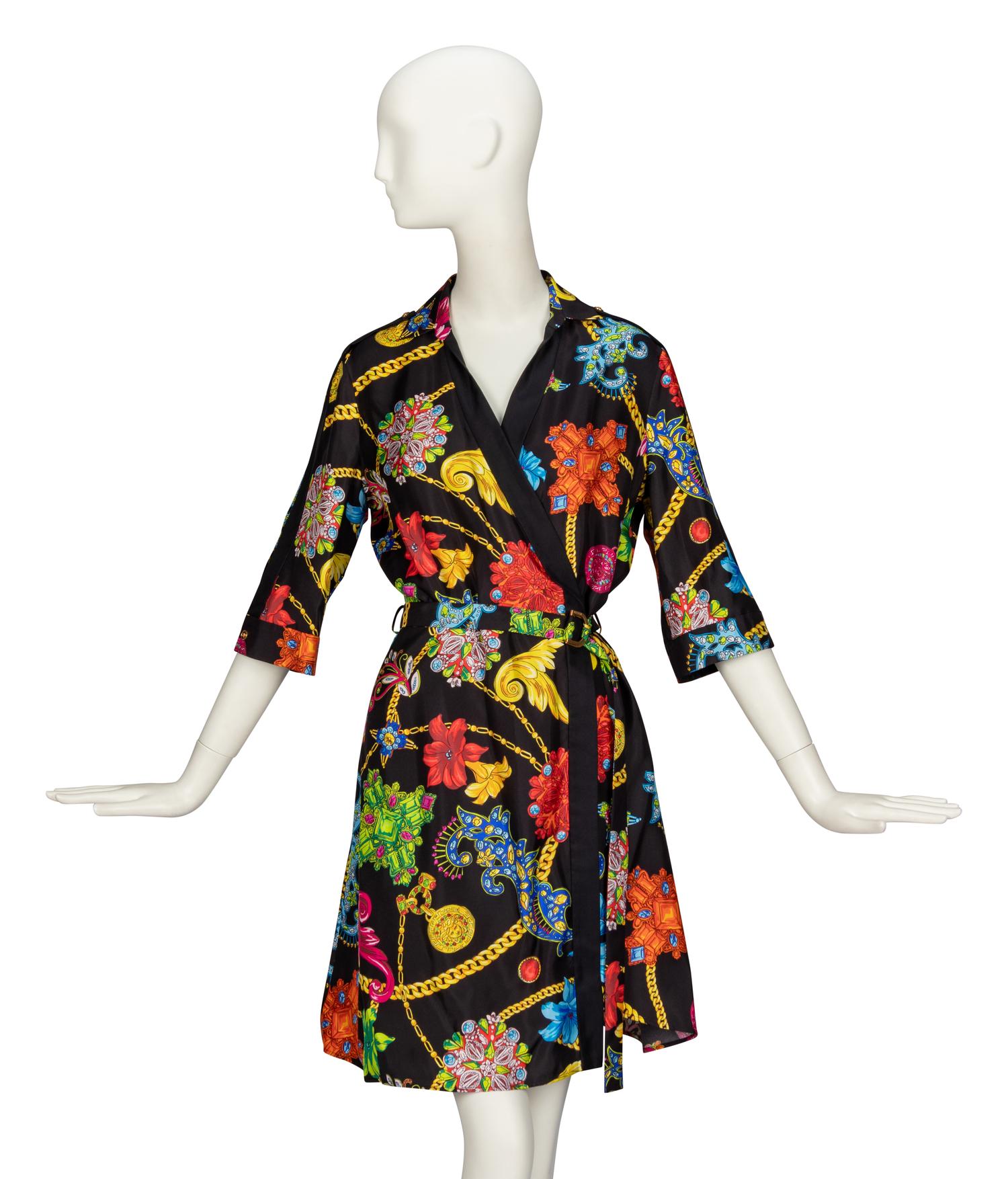 VERSACE, PRINTED SILK WRAP DRESS
