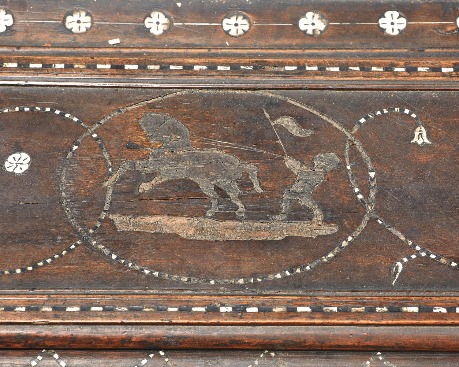 An Italian Baroque bone-inlaid walnut cassone, 17th century