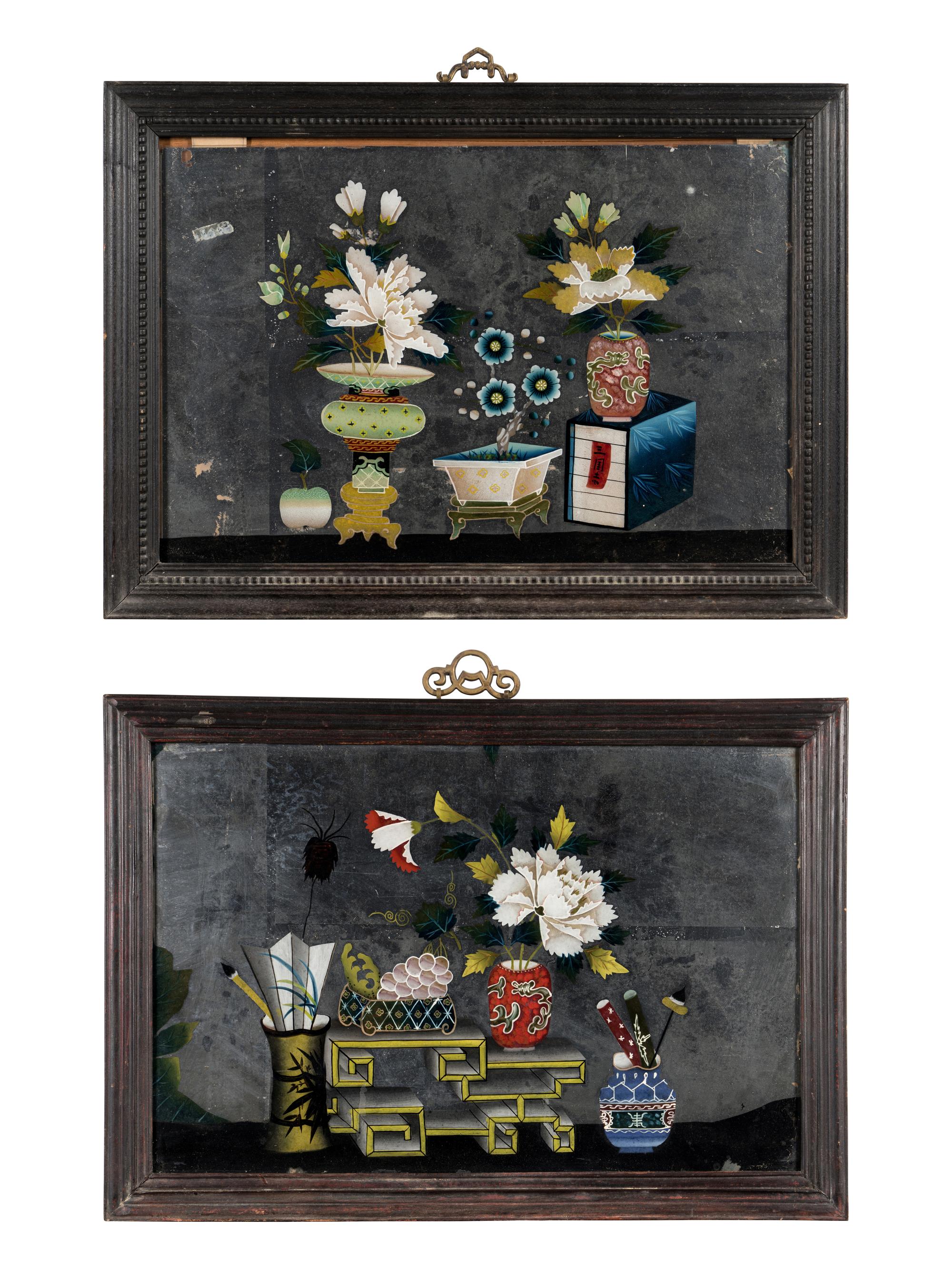 A Pair of Chinese Reverse Glass Paintings