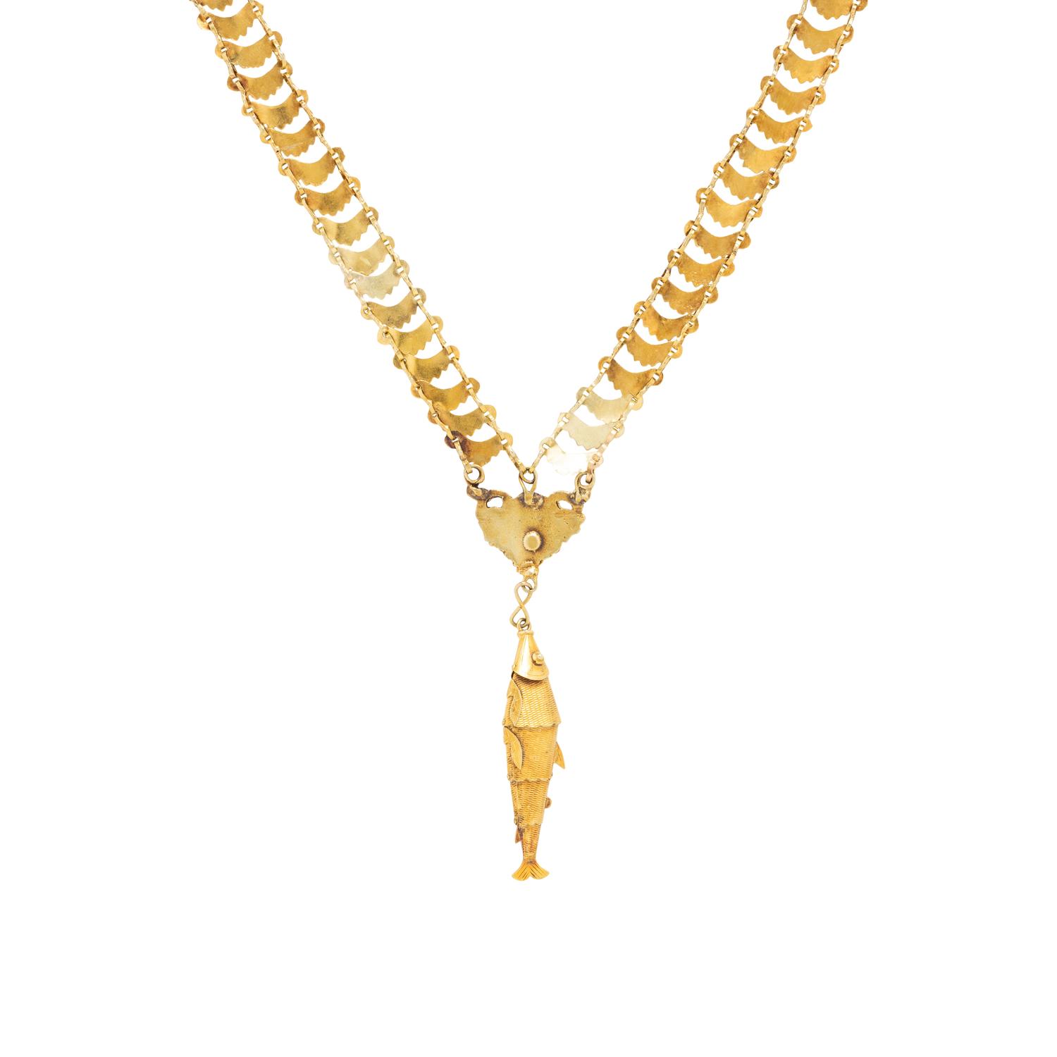 Yellow Gold Chain Necklace with Articulated Fish Pendant