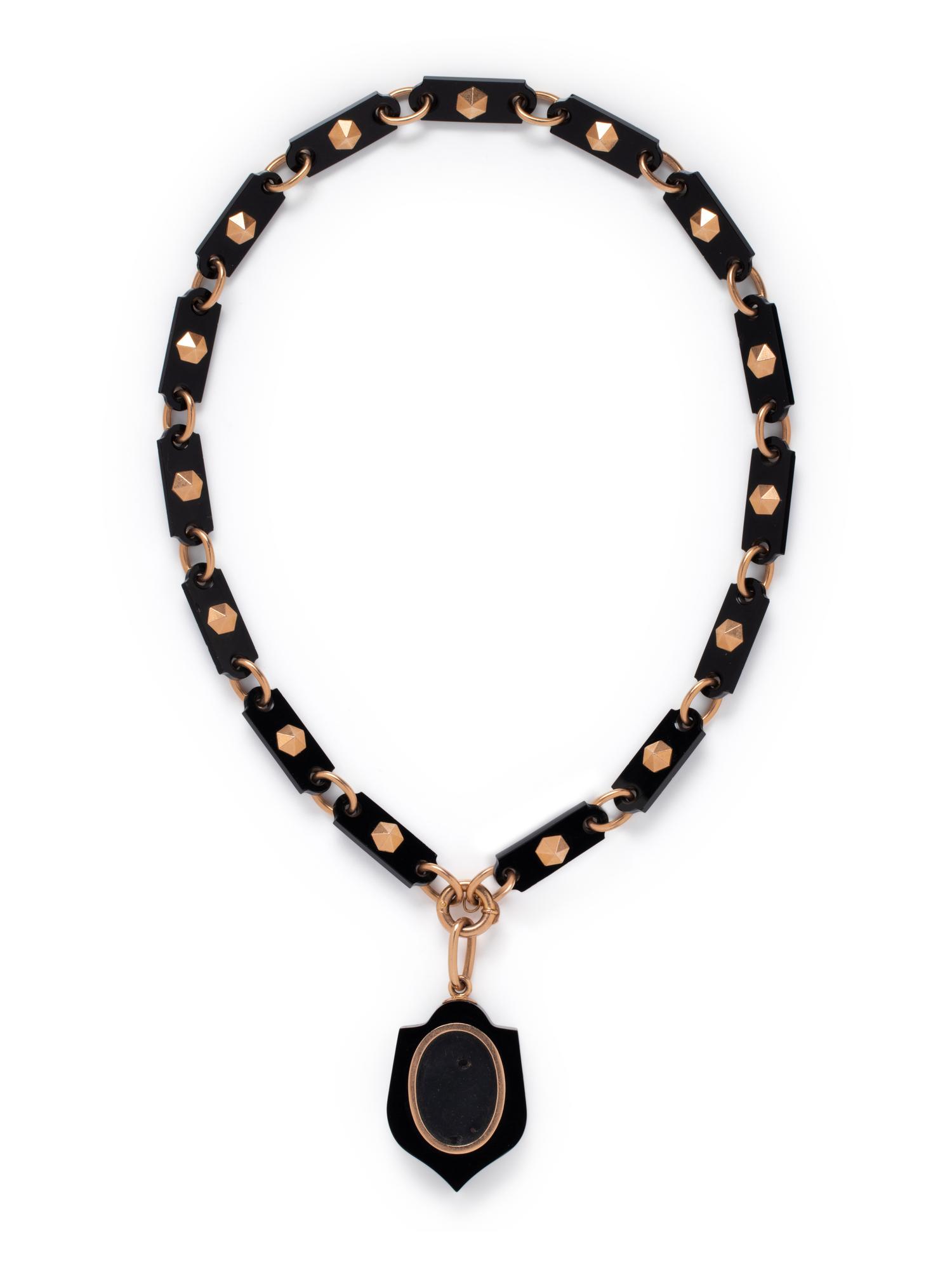 BLACK LINK, ROSE GOLD AND ONYX PENDANT/NECKLACE