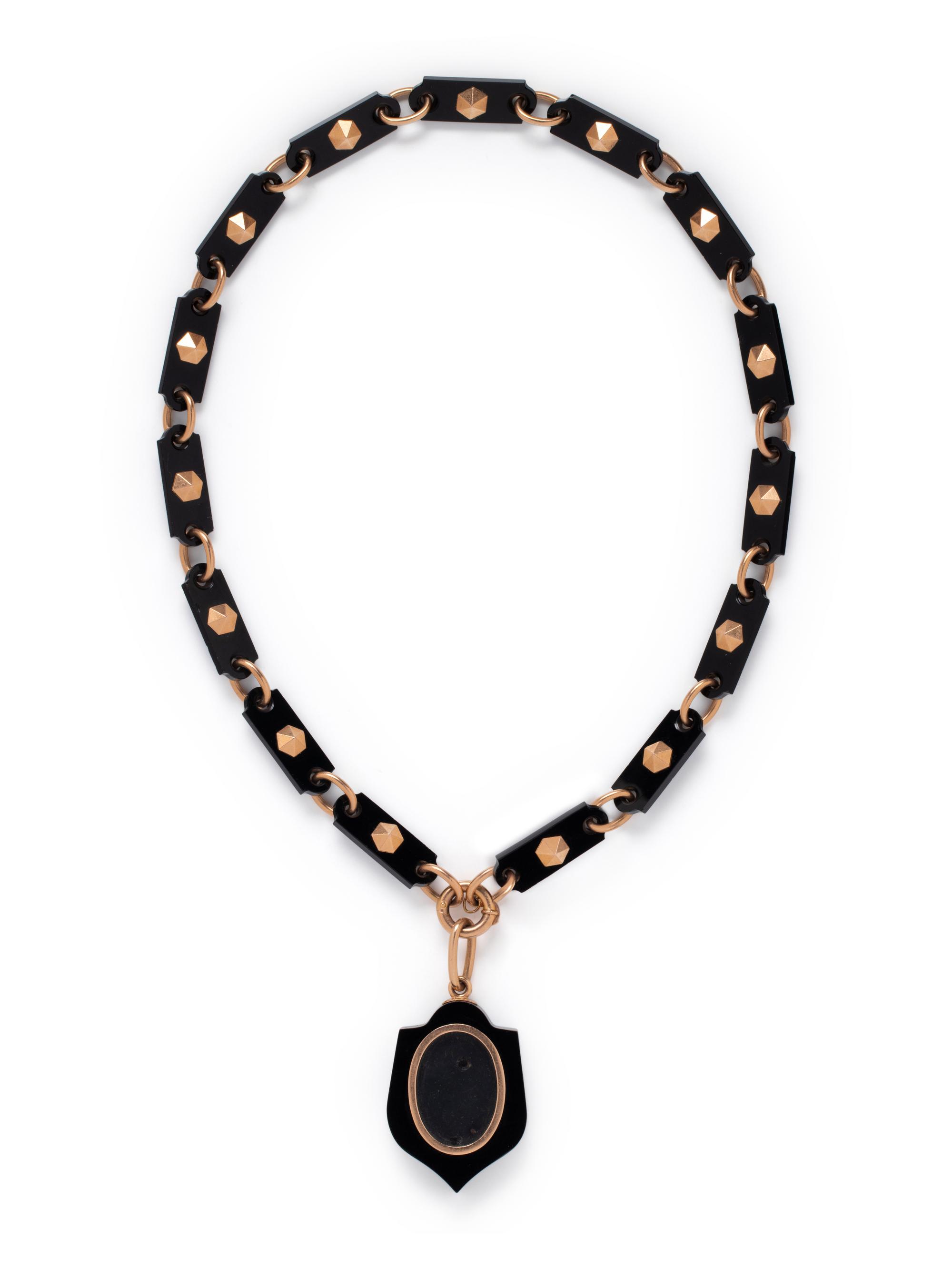 BLACK LINK, ROSE GOLD AND ONYX PENDANT/NECKLACE