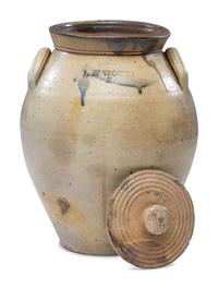 A Lahan Worbs Two Gallon Lidded Stoneware Crock