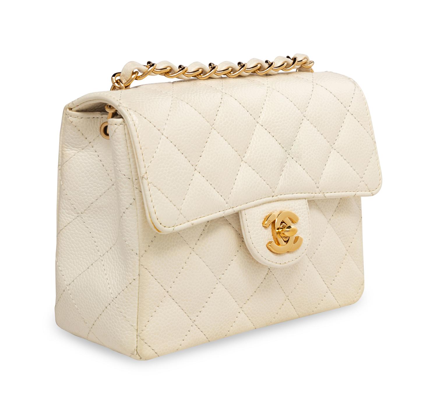 Chanel Mini Flap Bag in White Caviar Leather