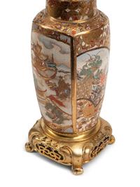 A Pair of Gilt Bronze and Japanese Satsuma Porcelain Candelabra
