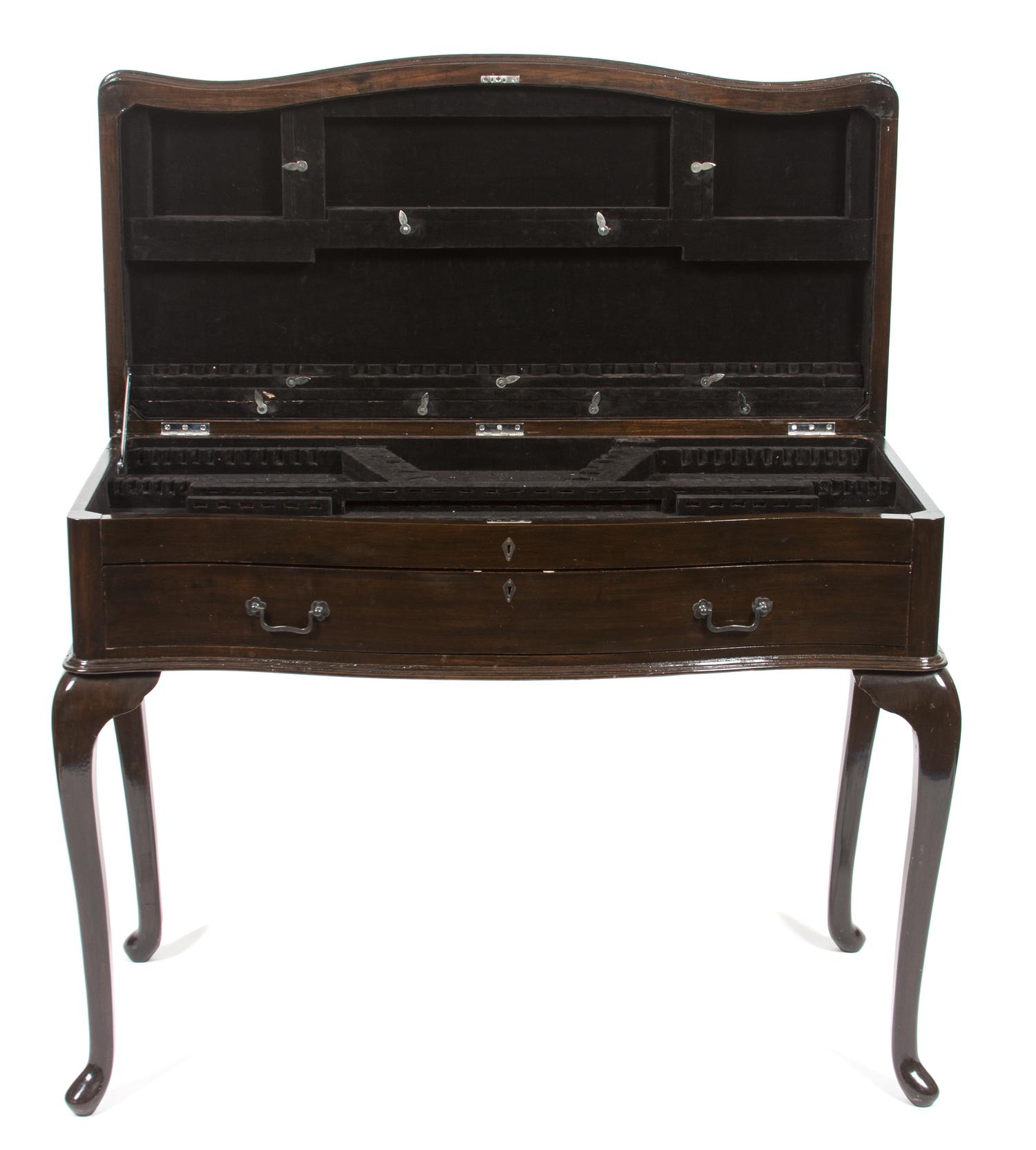 A Queen Anne Style Lacquered Flatware Chest Height 33 x width 32 x depth 20 1/2 inches. — 19TH/20TH CENTURY