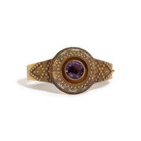 ETRUSCAN REVIVAL, YELLOW GOLD AND AMETHYST BANGLE BRACELET
