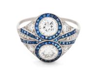 A Platinum, Diamond and Sapphire Ring,