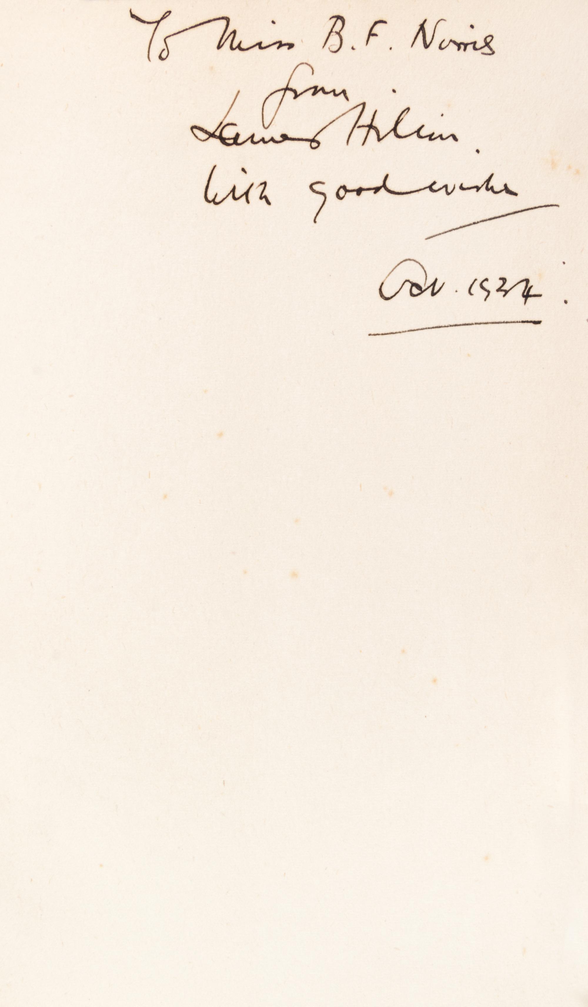 HILTON, JAMES. Goodbye Mr. Chips! London, 1934. First edition, inscribed.