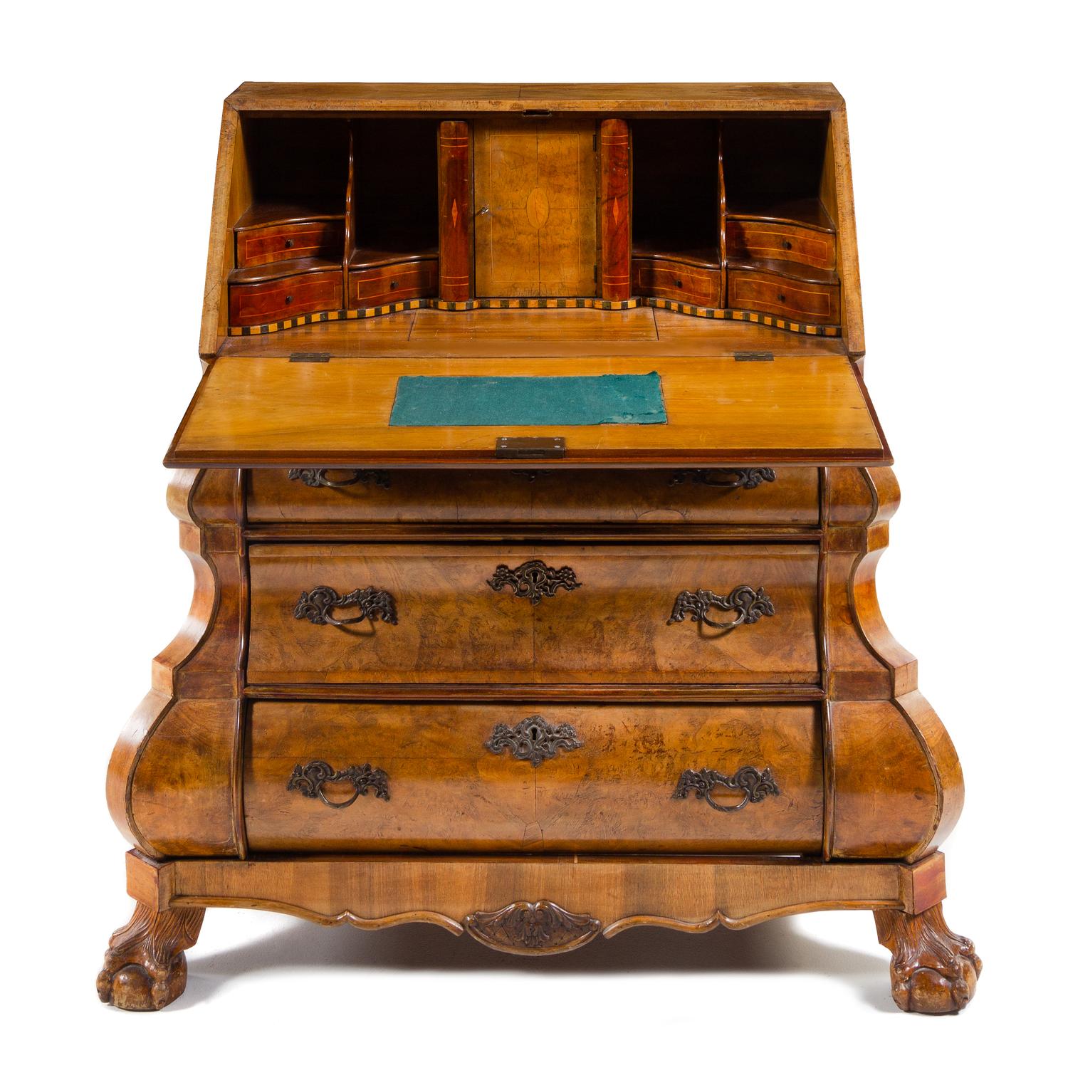 A Dutch Burlwood Slant-Front Desk Height 41 x width 41 x depth 22 inches. — 19TH CENTURY