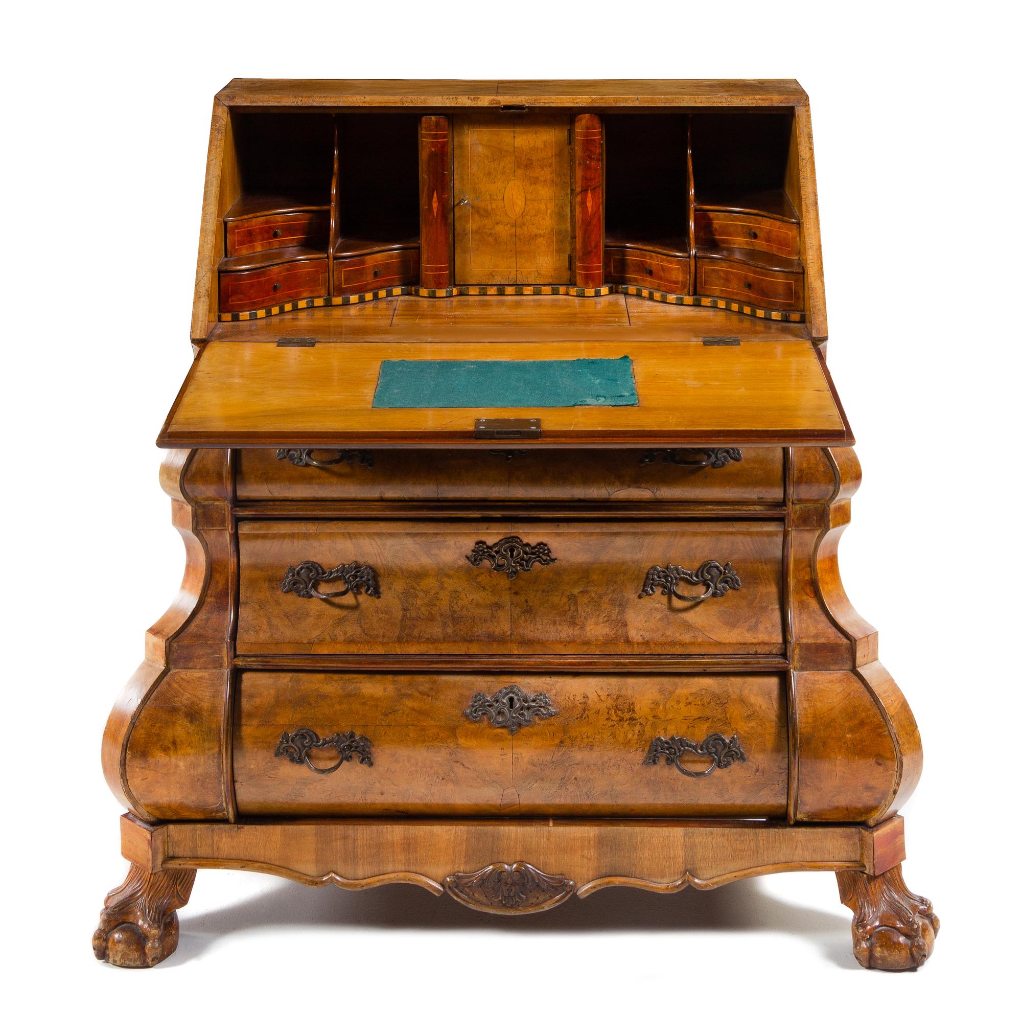 A Dutch Burlwood Slant-Front Desk Height 41 x width 41 x depth 22 inches. — 19TH CENTURY