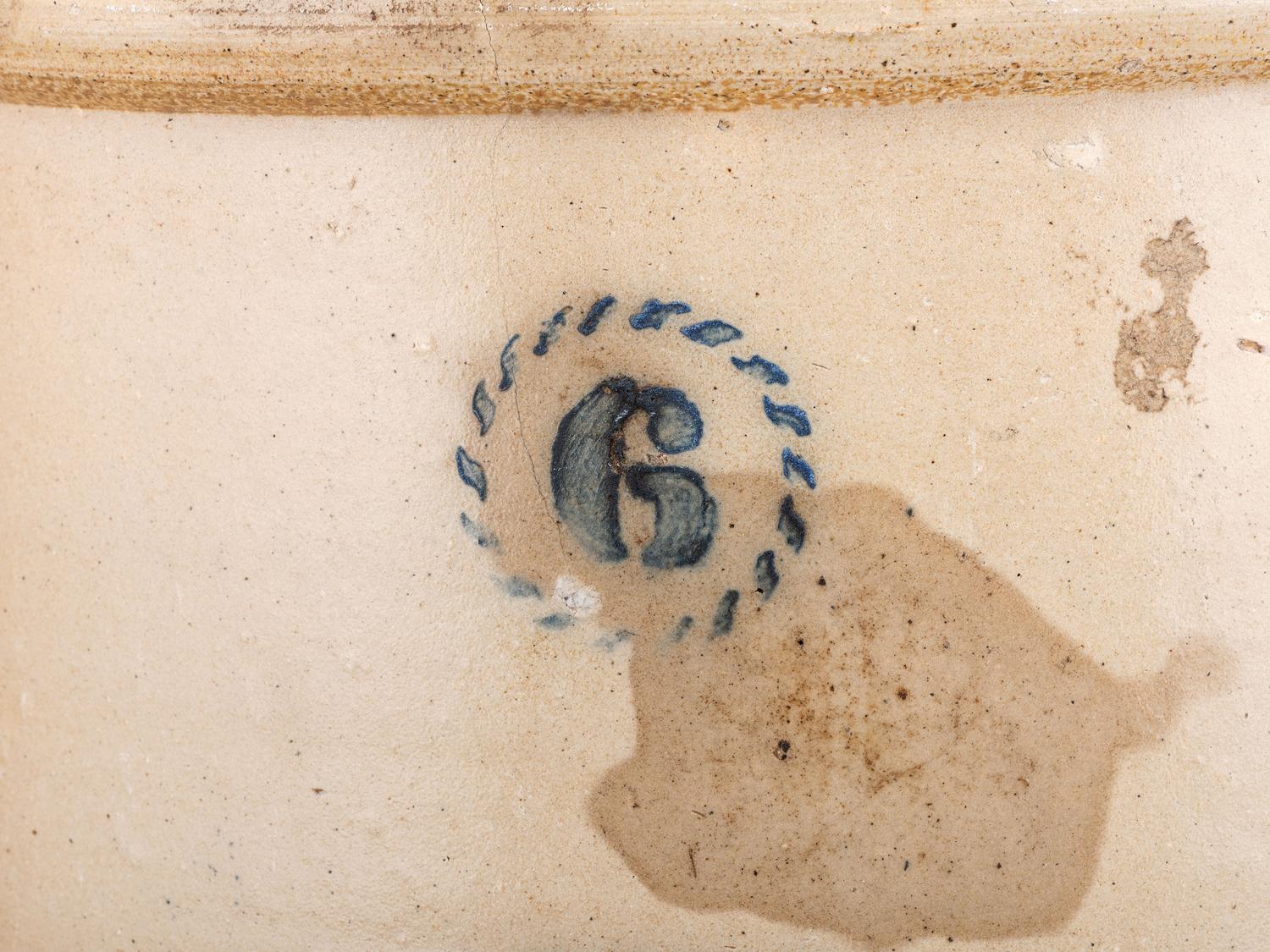 An Eagle Pottery Cobalt Stenciled Six-Gallon Stoneware Crock