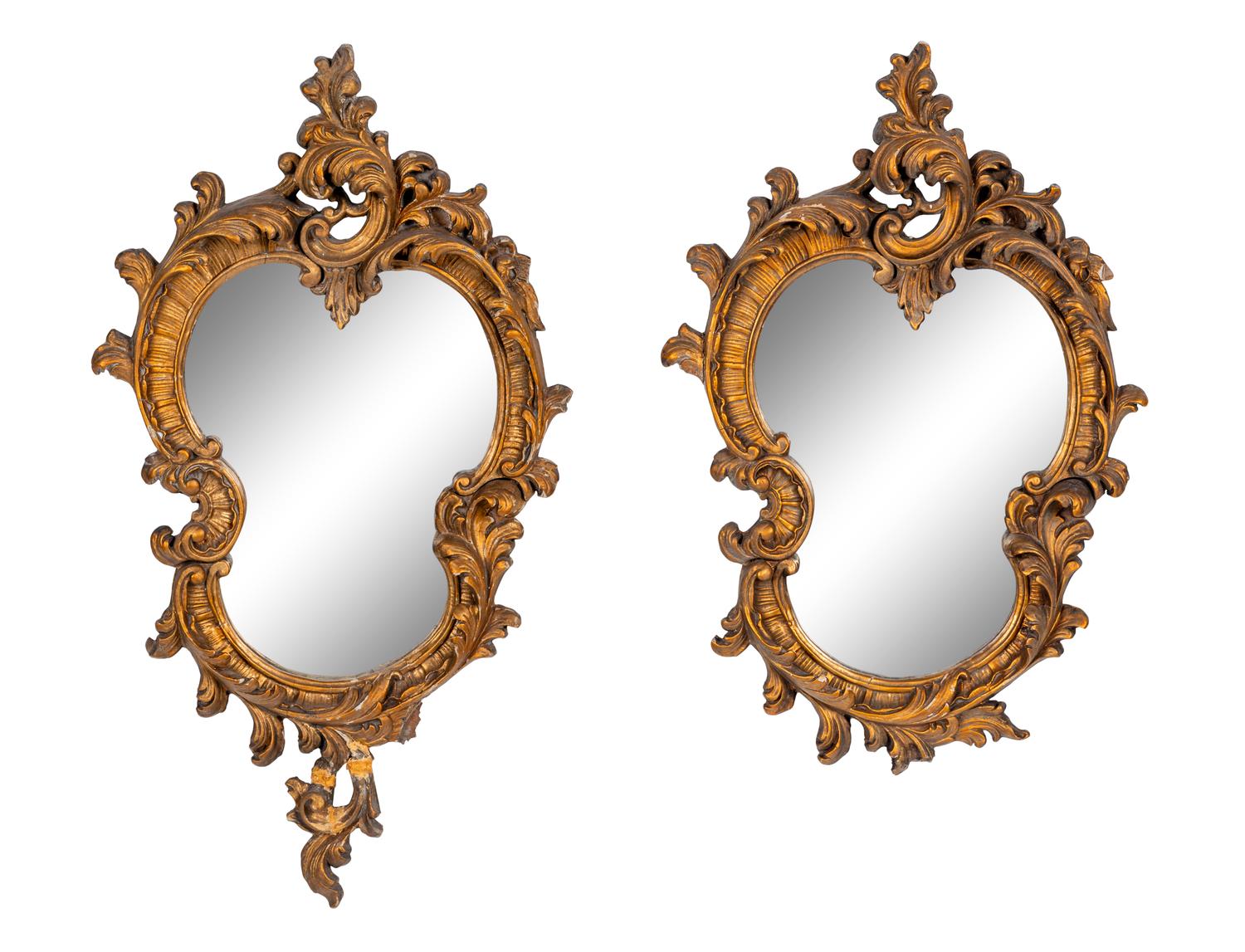 A Pair of Italian Rococo Style Giltwood Mirrors
